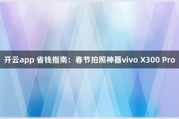 开云app 省钱指南：春节拍照神器vivo X300 Pro