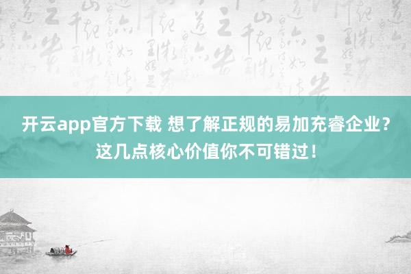 开云app官方下载 想了解正规的易加充睿企业？这几点核心价值你不可错过！