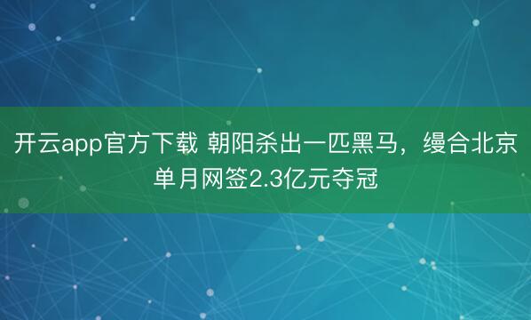 开云app官方下载 朝阳杀出一匹黑马，缦合北京单月网签2.3亿元夺冠