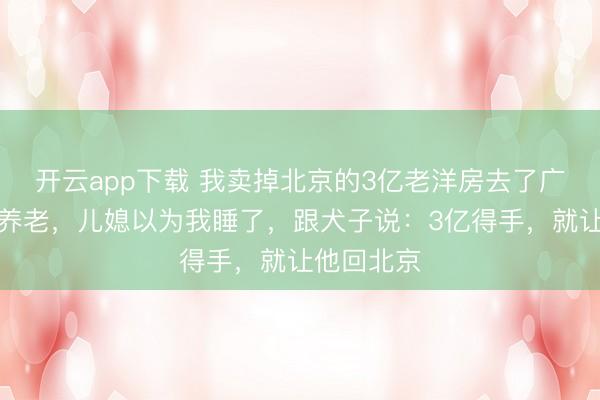 开云app下载 我卖掉北京的3亿老洋房去了广州犬子家养老，儿媳以为我睡了，跟犬子说：3亿得手，就让他回北京