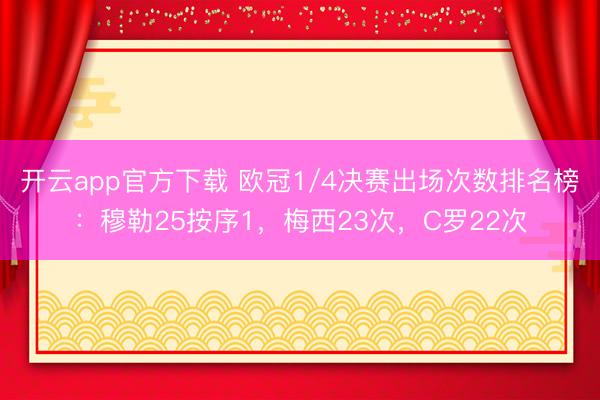 开云app官方下载 欧冠1/4决赛出场次数排名榜：穆勒25按序1，梅西23次，C罗22次