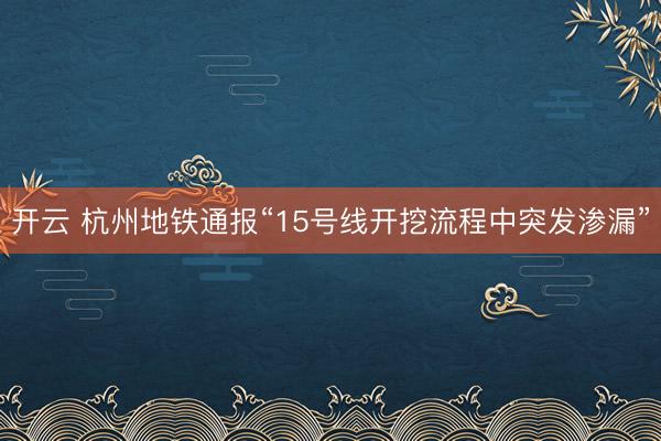 开云 杭州地铁通报“15号线开挖流程中突发渗漏”