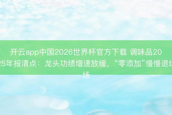 开云app中国2026世界杯官方下载 调味品2025年报清点：龙头功绩增速放缓，“零添加”慢慢退场