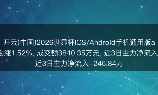 开云(中国)2026世界杯IOS/Android手机通用版app *ST生物涨1.52%， 成交额3840.35万元， 近3日主力净流入-246.84万